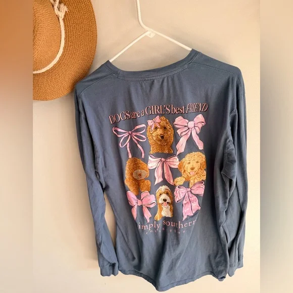 🩷 317 simply southern large long sleeve shirt dog doodle poodle bows euc - Picture 4 of 6